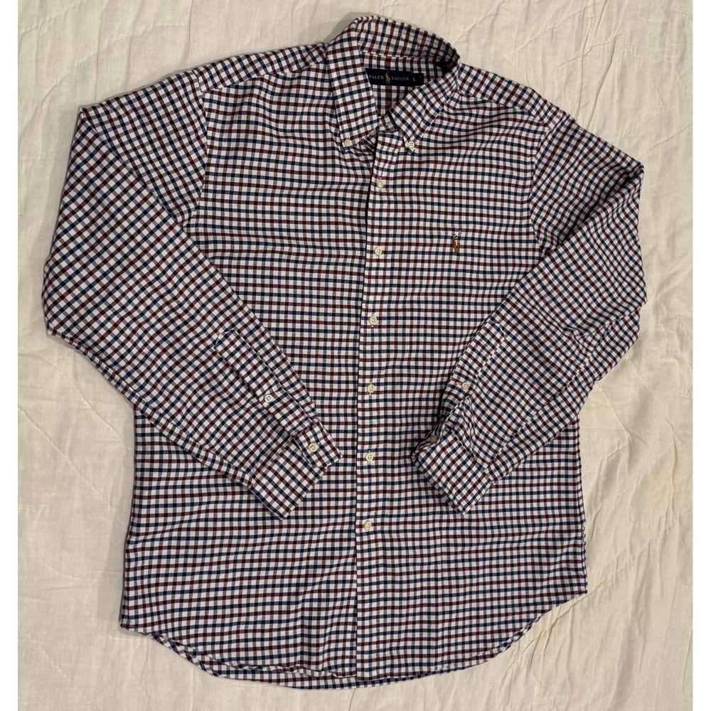 Ralph Lauren Red White & Blue Check Long Sleeve Button Down Shirt Cotton Mens L